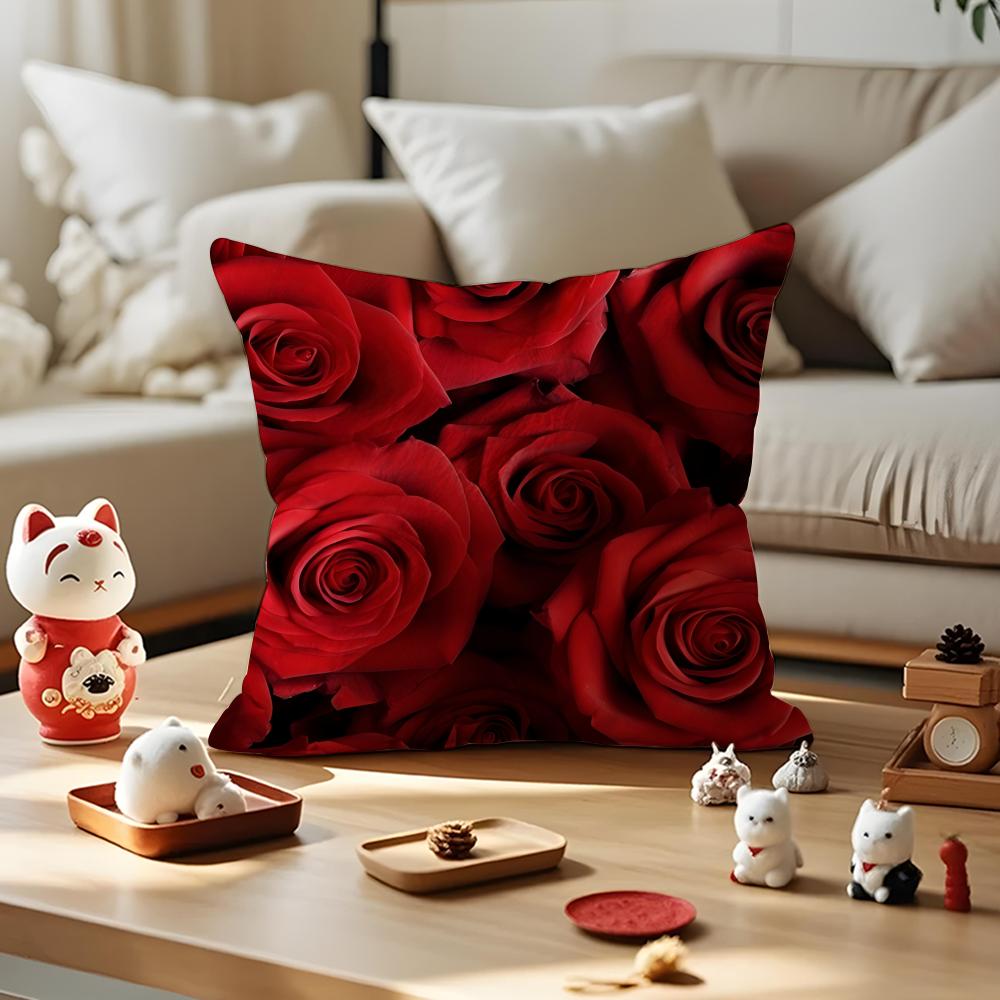 Beautiful Rose Cushion Cover Silky Short Plush with Invisible Zipper Dustproof Sofa Pillow Case for Home Decor