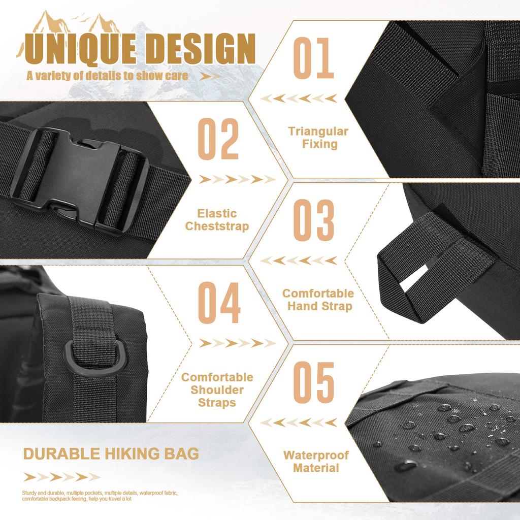 50L Tactical Backpack for Men Mountaineering 3P Assault Pack EDC Molle Survival Bag for Hiking and Hunting