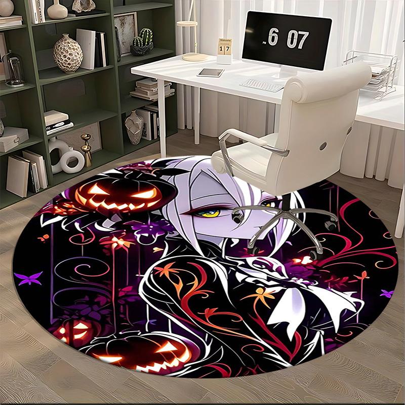 1pc Halloween Pumpkin & Floral Design Round Carpet Anime Inspired Office Chair Mat, Non Slip Rug for Home Decor, Gift, Office, Living Room