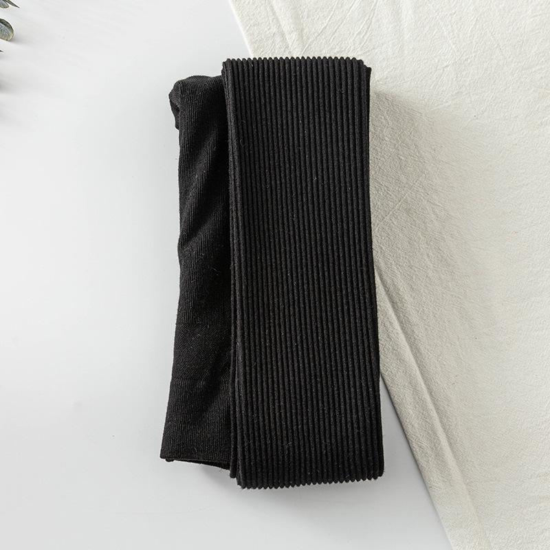 Women's Ribbed Knit Stripe Leggings - White Nine-Point Cotton Pantyhose for Spring & Autumn.