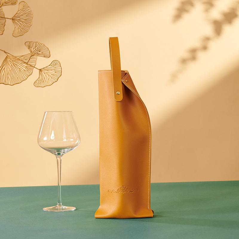 Luxury Customizable Red Wine Leather Gift Bag for Single Bottle