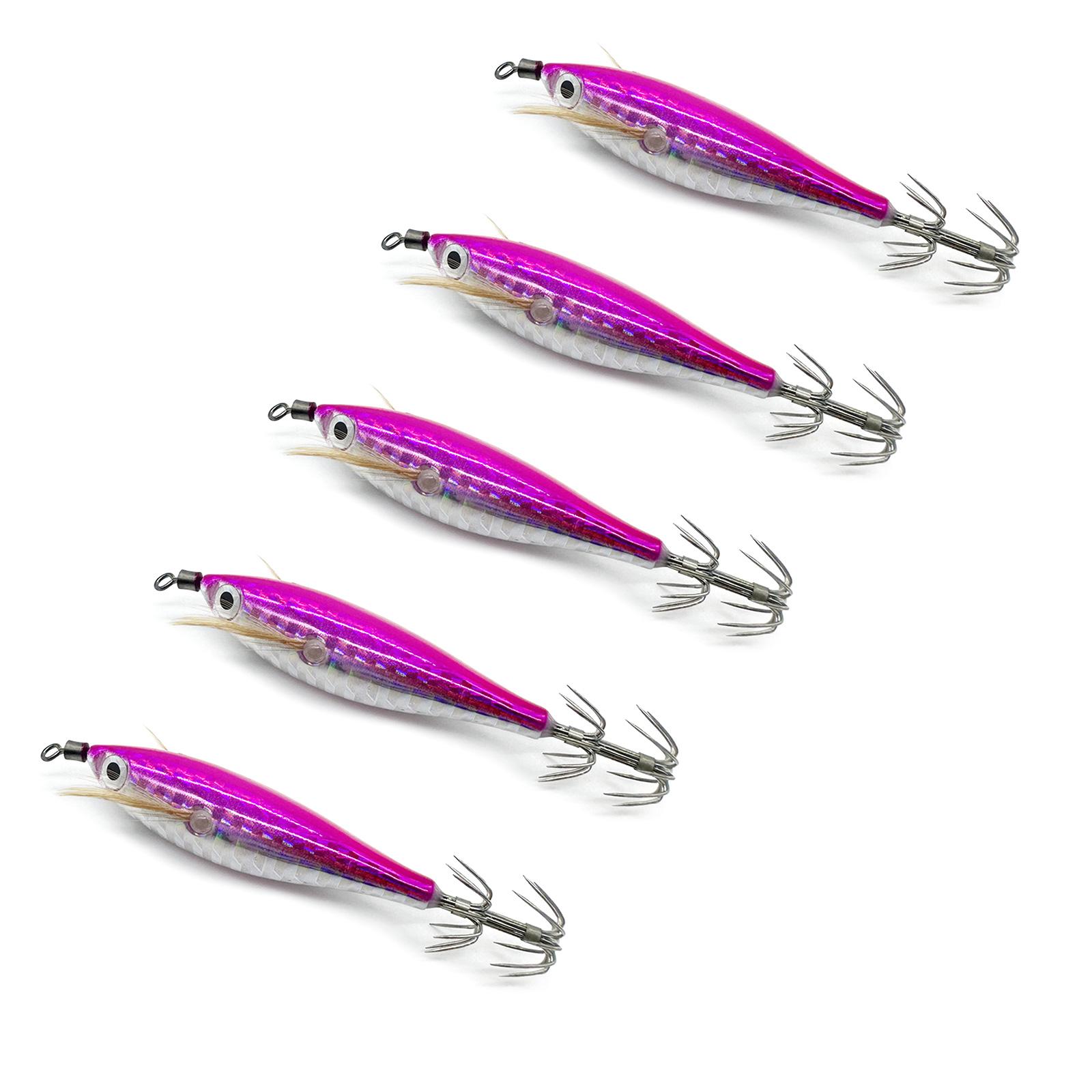 

5Pcs Laser Luminous Squid Jig Hooks 5.5g Floating Horizontal Shrimp Lure Bait Squid Jig Fishing Baits Glow Jig Hooks рожевий