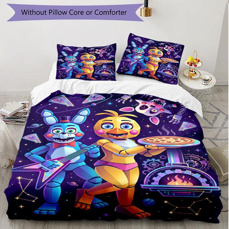 3vnt antklodžių užvalkalų rinkinys (1 * Antklodės užvalkalas + 2 * Pagalvės užvalkalas, be šerdies), Five Nights at Freddy's Spausdintas Minkštas Visų Sezonų Patalynės Komplektas, Namų Miegamojo Dekoro Dovana