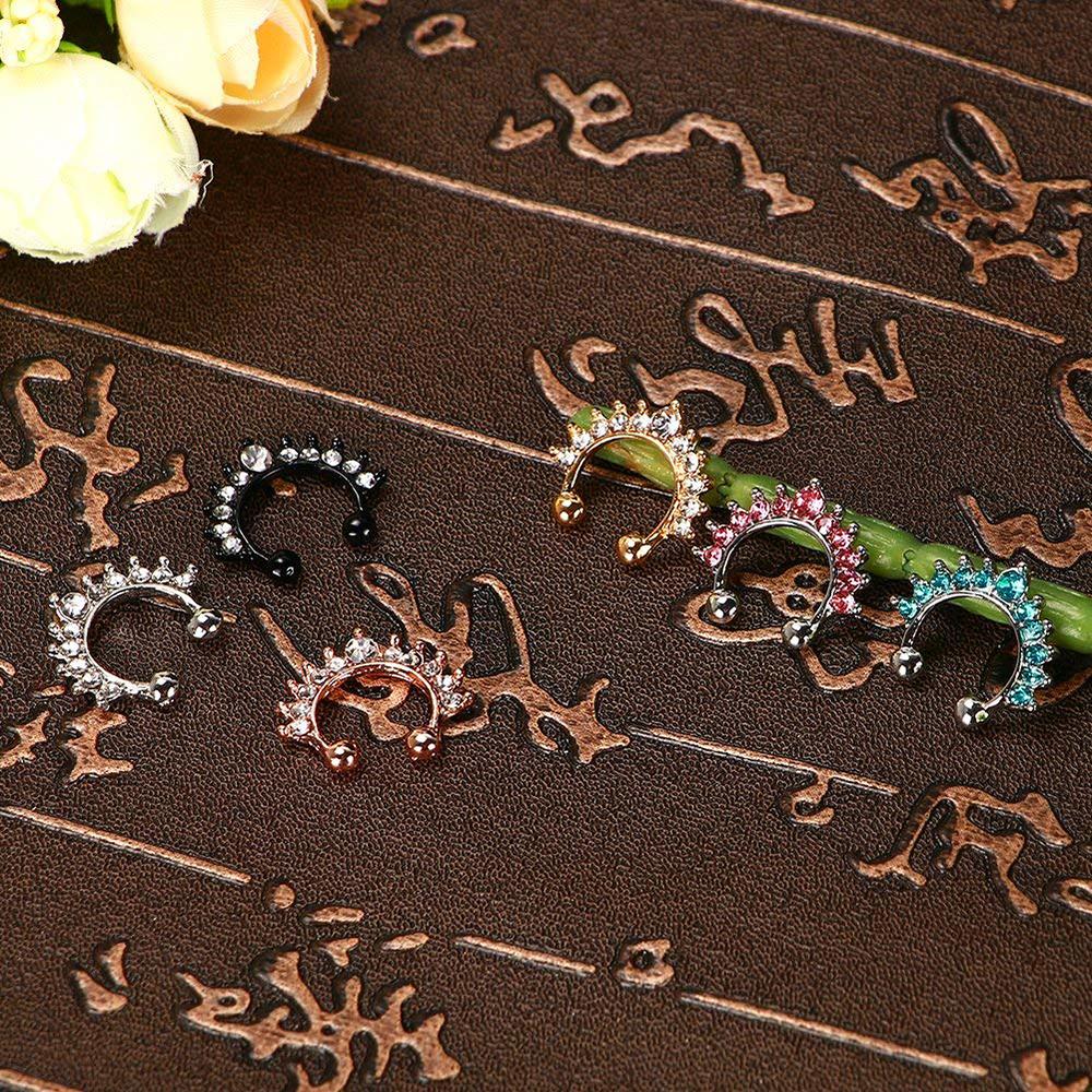 16g Steel Gold CZ Septum Fake Piercing Mix Styles Falso Septum Nose Rings Clickers Men Body Jewelry Piercing Nariz Daith Helix