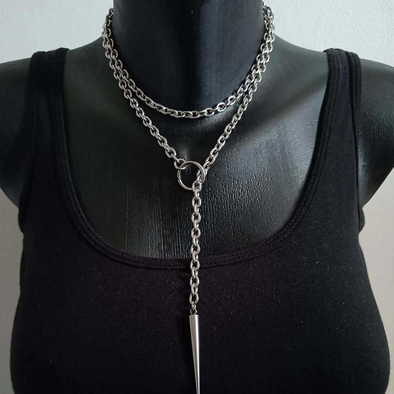Punk Stud Necklace Gothic Jewelry Bat Exaggeration Y2K O-Ring Design Trendy Choker For Women Man