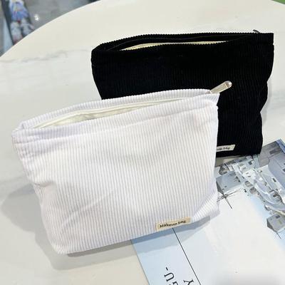 Corduroy Large-Capacity Women's Portable Makeup Bag for Lipstick & Brush Storage