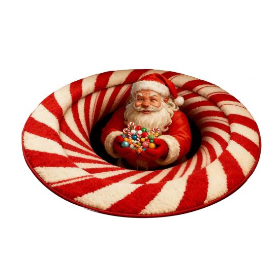 Christmas Santa Gnome Quilted Round Mat Festive Area Rug Non-Slip Backing Door Mat Living Room Bathroom Kitchen Absorbent Mat