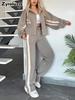 Autumn  Striped Zipper Jacket Casual Sports Set Women