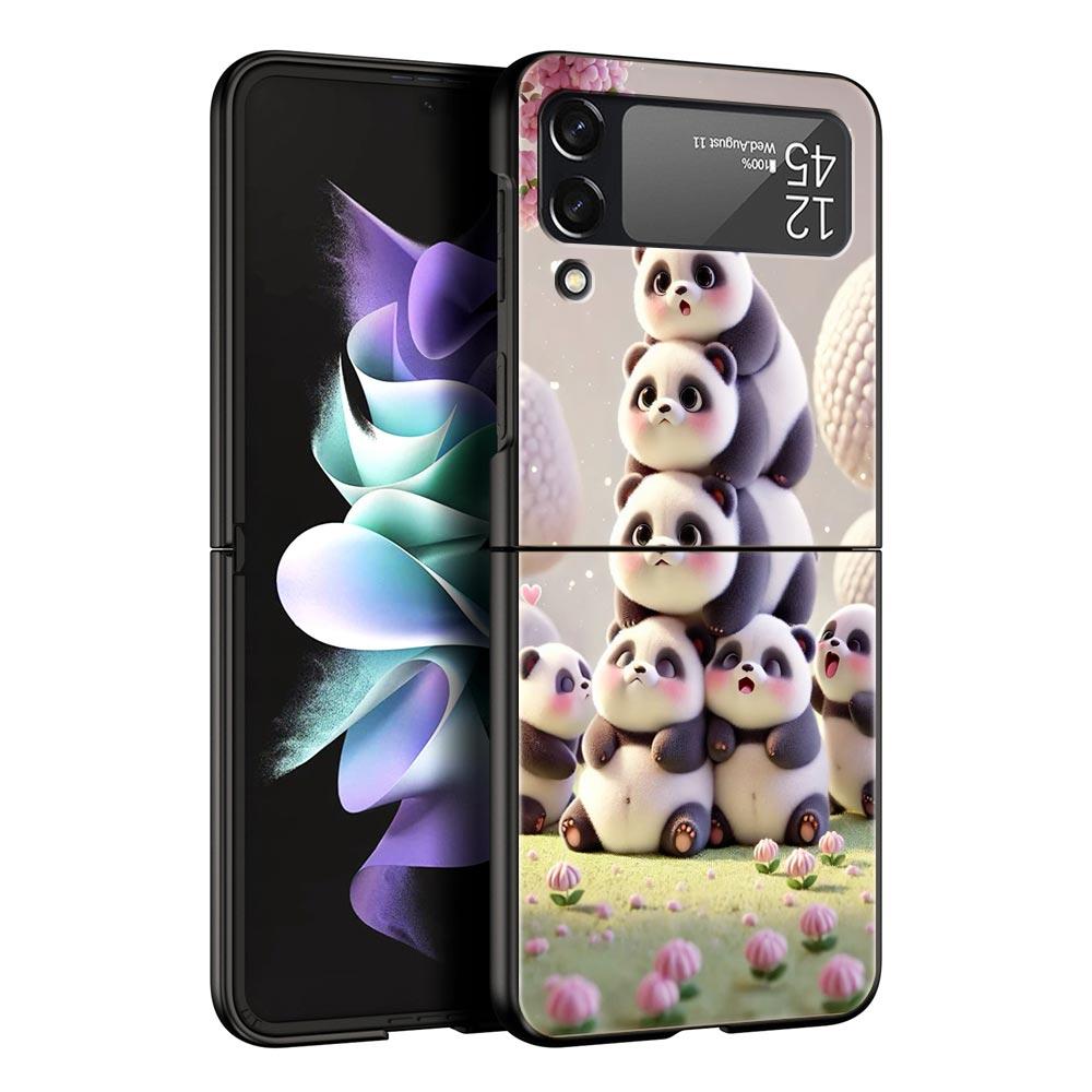 Baby Panda Hard PC Phone Case For Samsung Galaxy Z Flip 7 6 5 4 Black Cover For Galaxy Z Flip 3 Foldable Fundas Shell Capas Bags