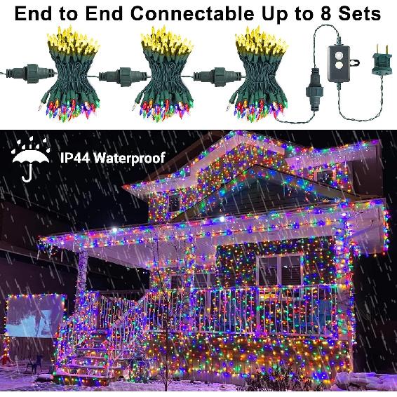 Brizled Color Changing Christmas Lights, 33ft 100 LED Christmas Lights Connectable, 12 Modes Warm White & Multicolored Xmas Light with Remote,