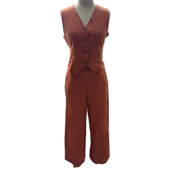 Linen Two-Piece Set Chic Vest Wide Leg Pants Office Lady Outfit Slim Fit Summer Suit for Work Party Vacation