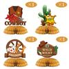 4-Piece Set, Wild West Denim Birthday Party Tabletop Honeycomb Ball Ornament Set Customized.