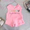 Girls Cotton Cartoon Print Tank Top And Shorts Set Fashionable Summer Two Piece Outfit For Kids