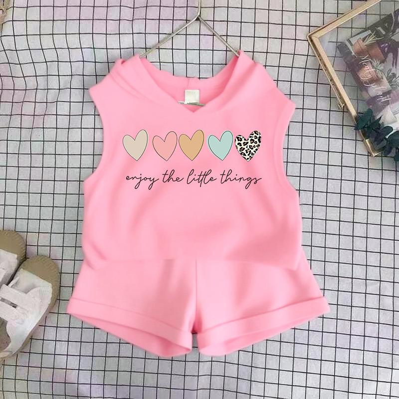 Girls Cotton Cartoon Print Tank Top And Shorts Set Fashionable Summer Two Piece Outfit For Kids