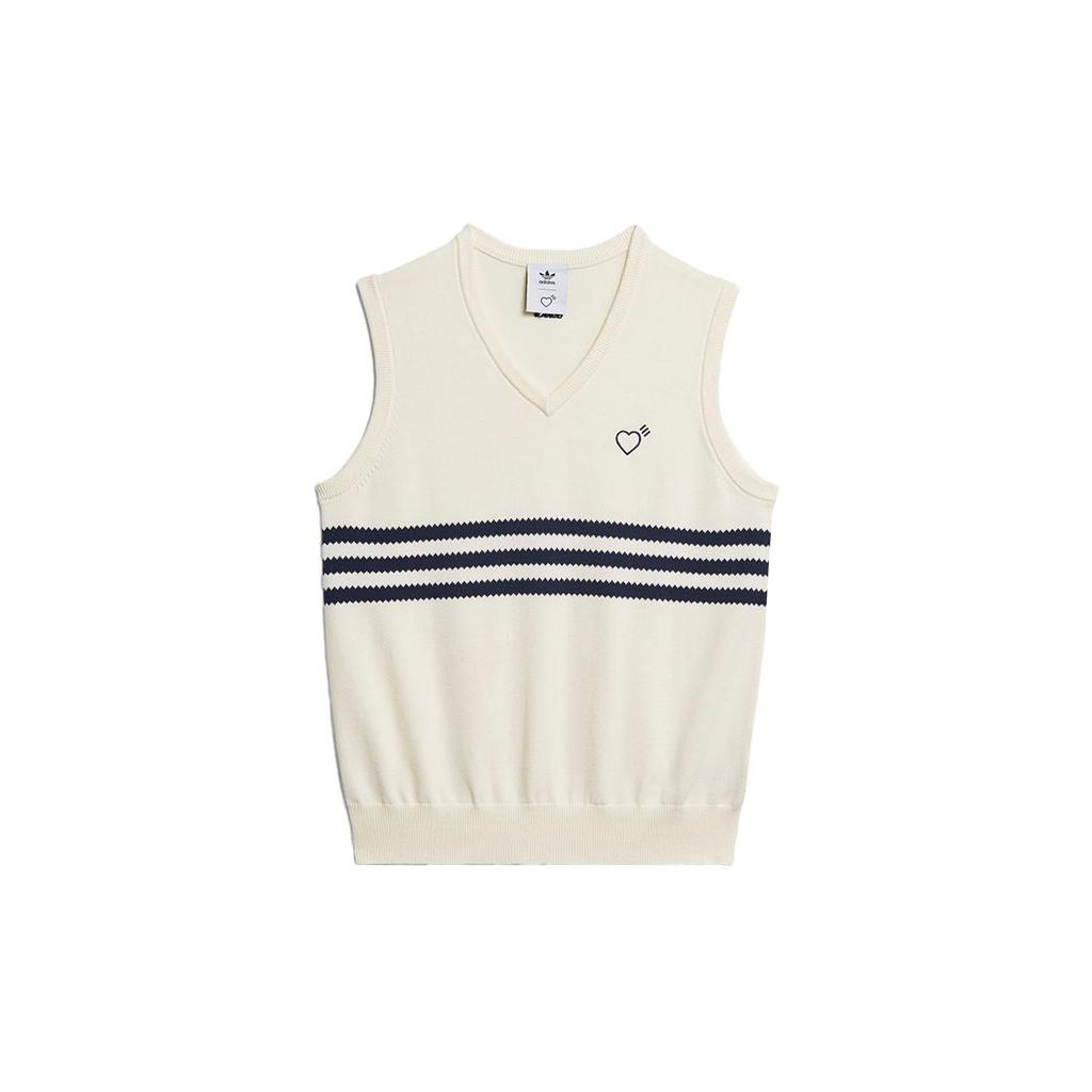 Adidas Originals X Human Made Heart Embroidered Logo V-Neck Striped Knit Vest Men Tops White GM4631