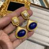 Medieval Vintage Electroplated Dumb Gold Retro Earrings Premium Sense French Natural Lapis Lazuli Water Drop Earrings Batch