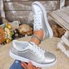 Fashion Women Gold Sliver Sneakers Spring Autumn New Women Fashion Lace-up Soft PU Leather Board Shoes Ladies Casual Shoes Plus Size 42