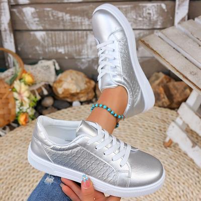 Sneakers da Donna Oro Argento Primavera Autunno Nuove Scarpe da Ginnastica Stringate Moda Donna Morbida Pelle PU Scarpe da Board Scarpe Casual da Donna