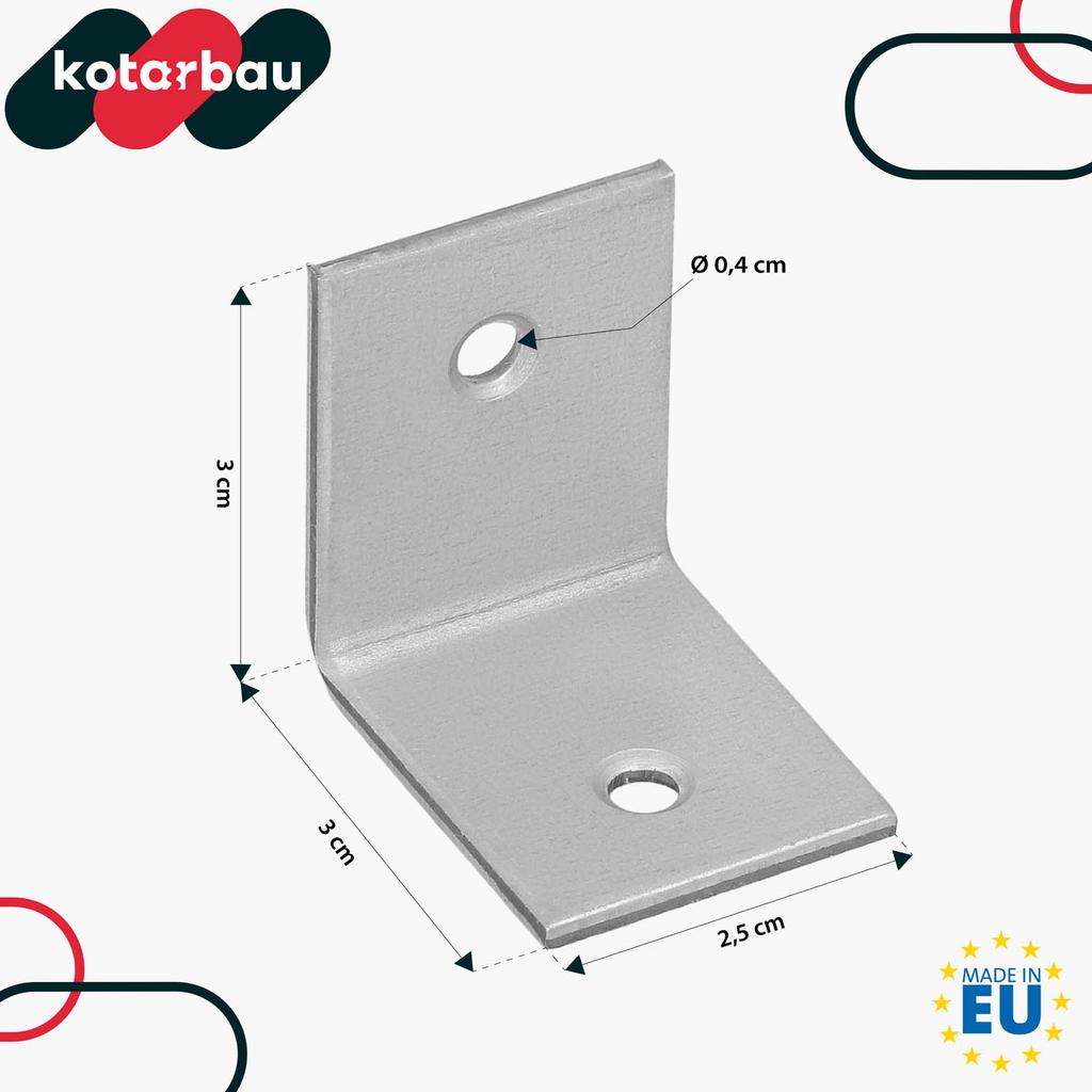 KOTARBAU® Carpenter's Angle Construction Connector Stainless Steel Galvanized 30 X 30 X 25 MM Set of 100 PCS