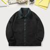 Men Corduroy Jacket Lapel Collar Long Sleeve Patchwork Color Casual Jacket Coat with Pockets Zipper Placket Outwear