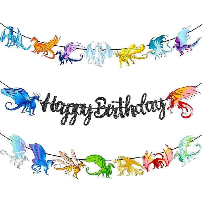 Dragon Birthday Party Banners Gold Happy Birthday Banners Fantasy Dragon Theme Birthday Party Hanging Decoration Baby Shower Supplies чёрный