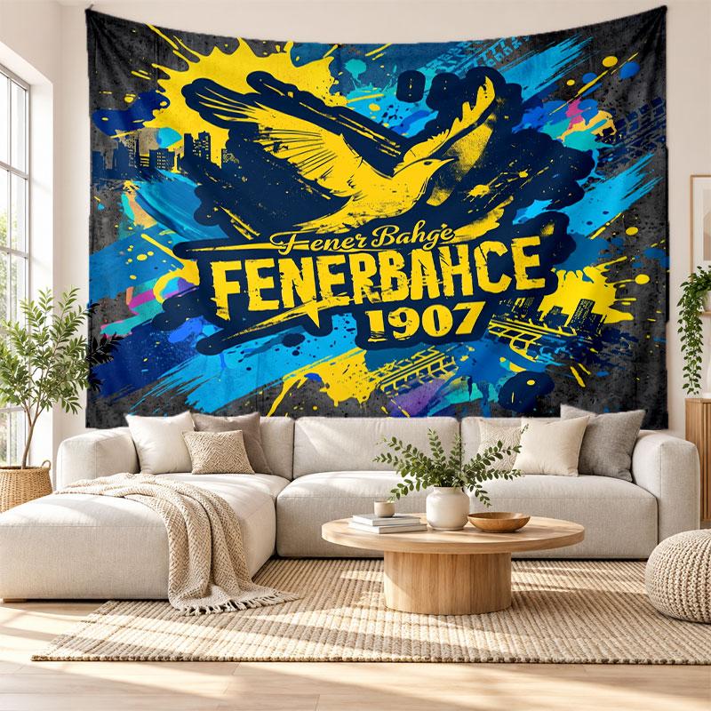 Arazzo da Parete FC Fenerbahçe, Appeso da Parete in Tessuto Morbido, Sfondo Decorativo per Camera da Letto Arte da Parete per la Casa