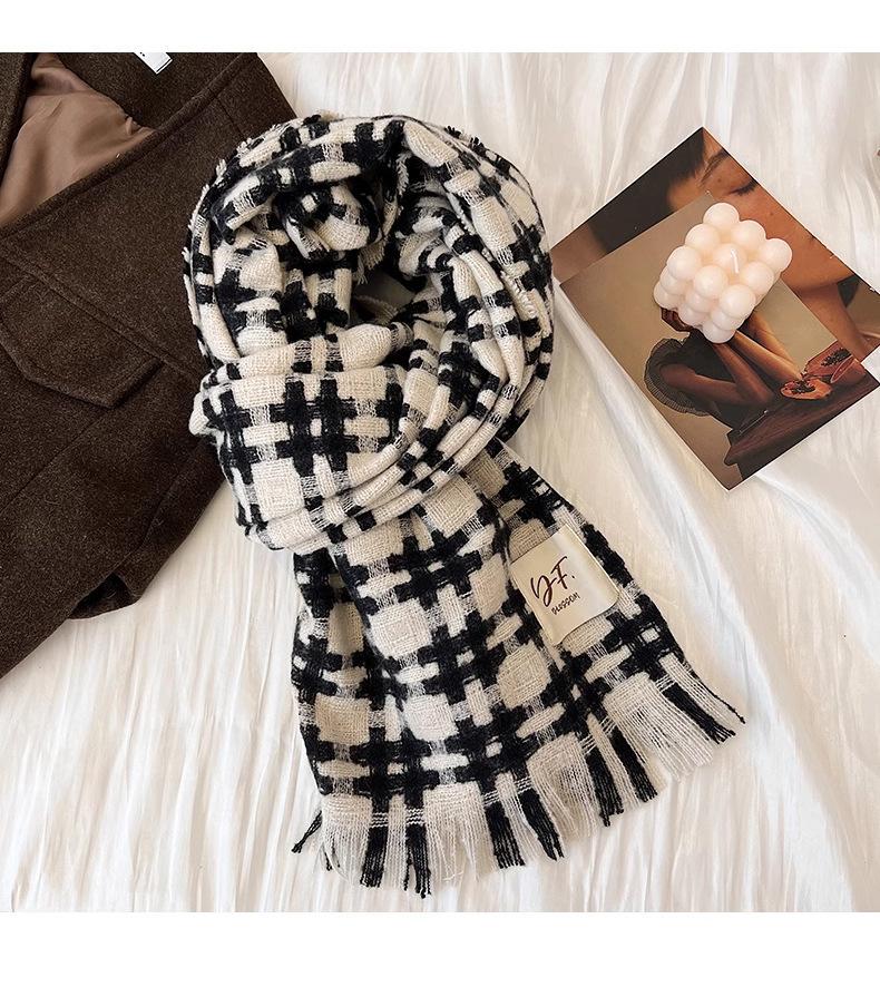 Plaid scarf winter women's new high-end couple versatile thickened warm large shawl imitation cashmere scarf