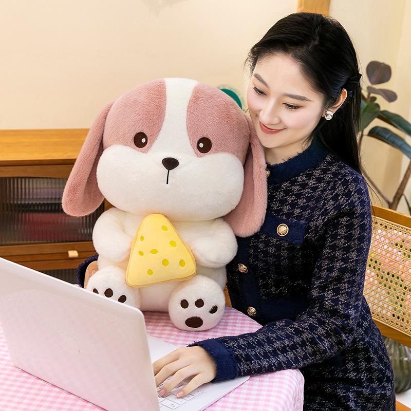 New cute cheese dog plush toy doll cute gluttonous dog doll throw pillow children's gift
