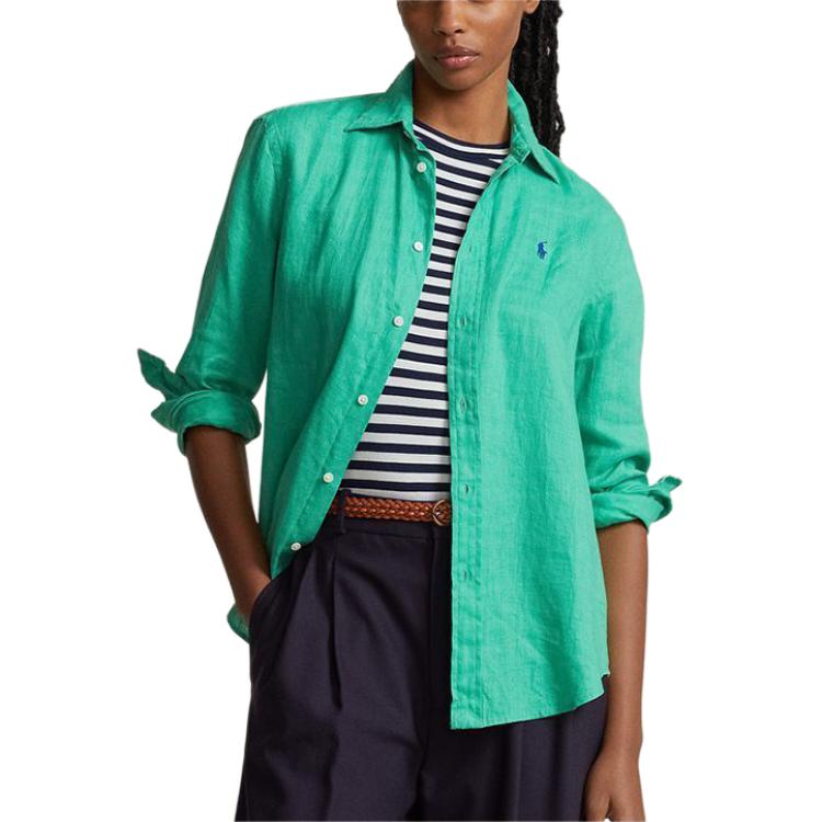 Polo Ralph Lauren Solid Color Pony Embroidered Loose Long Sleeve Shirt Women Shirts Green WMPOSHTNDO20519-300