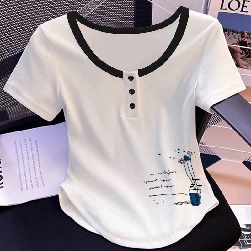 Summer 2025 Women's Plus Size Short Sleeve T-Shirt, 100% Pure Cotton, Tummy Covering, Casual American Style, Irregular Hem.