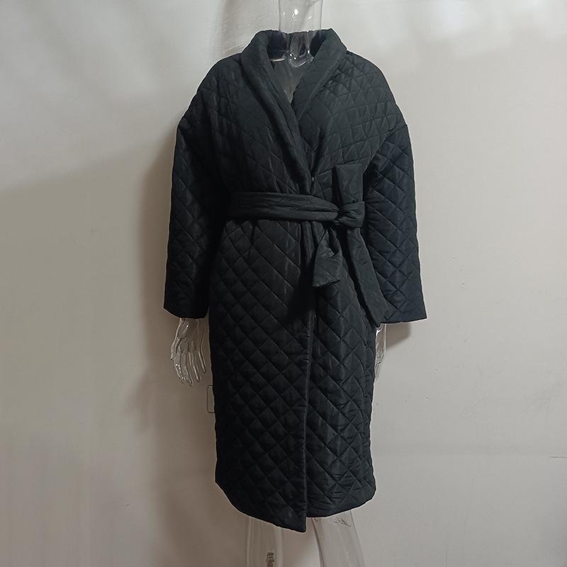 

2023 Европейская и американская зеленая стеганая куртка из хлопка: Осень/Зима, На завязках, Дизайн с карманами, Повседневная и универсальная верхняя одежда XL чёрный