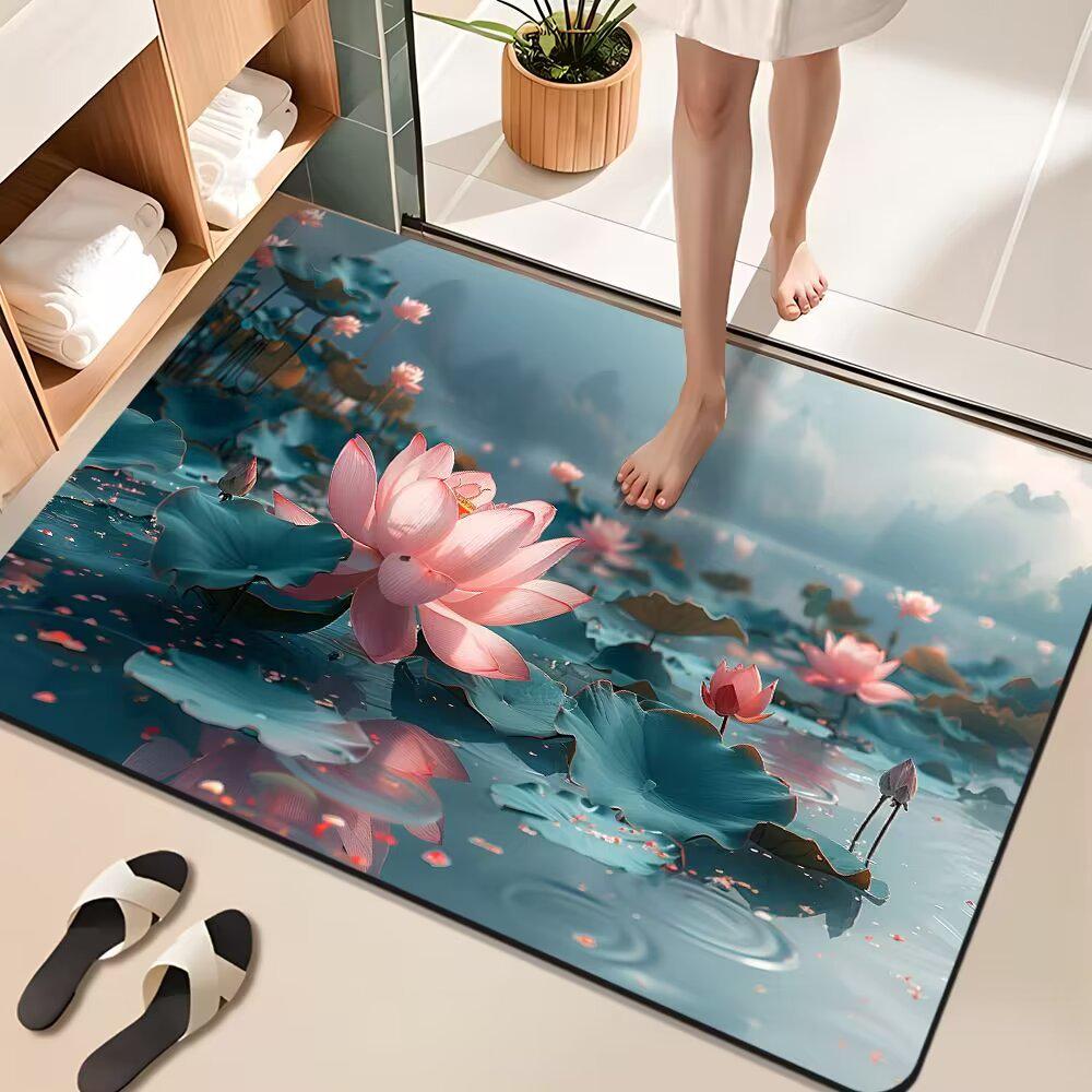 3D Floral Diatomaceous Earth Bath Mat - Absorbent, Quick-Dry, Stain & Wear Resistant Doormat