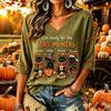 Women's Casual Thanksgiving Print V-Neck Long Sleeve Pullover Top for Fall and Winter