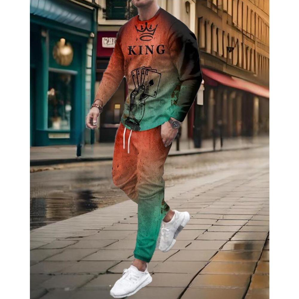 Spring Autumn Men's Tracksuit Sets Fashion Long Sleeve Set Black And White Poker 3D Printed Oversized Men Jogging Clothing Suits