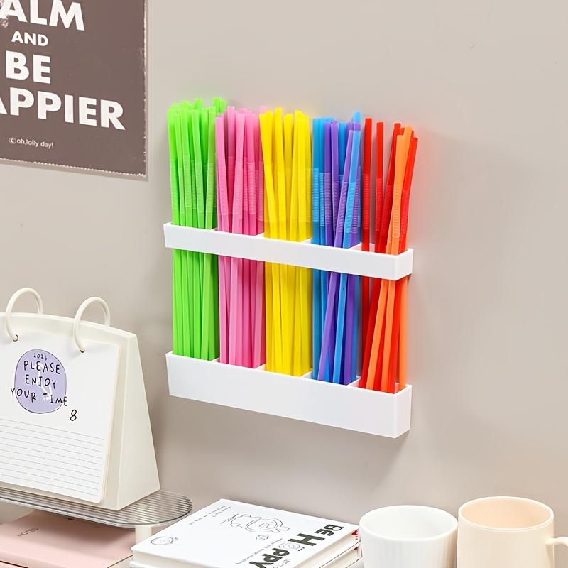 Transparent White Two-Tone Acrylic Straw Storage Box & Wall-Mounted Shelf - Drill-Free Suitable for Cabinets, Straw Holder with Hanging Rack