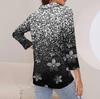 Women's Summer Fashion Casual Printed V-Neck Seven-Point Sleeve   Shirt Top