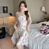 Spring and Summer Ice Silk Nightgown Sexy Suspender Women's Pajamas Thin Nightgown Printed Homewear Bathrobe Two-piece Set