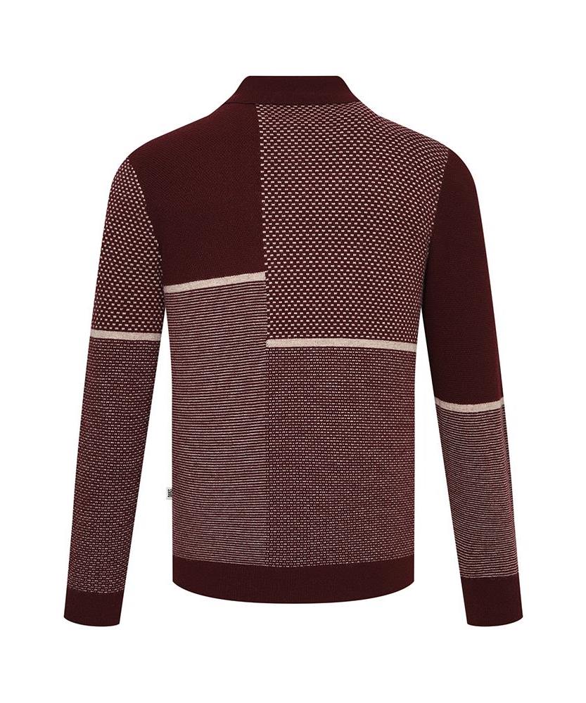 DAKS SHIRTS 100% Wool Patchwork Thierry Collared Knit Regular Fit Red_Dmw1Swtl101R1
