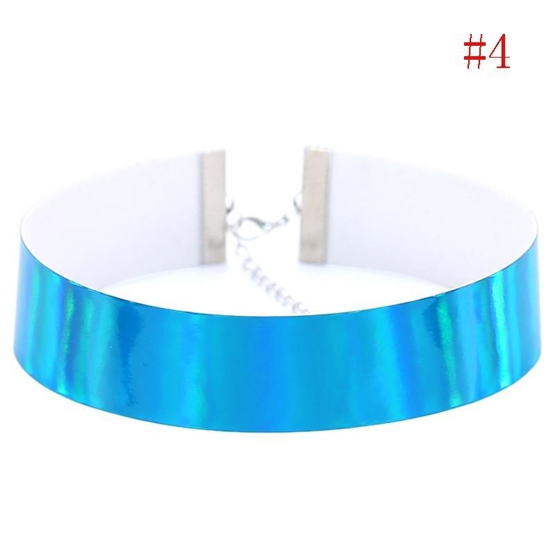 Holographic Choker Necklace Women PU Leather Chocker Handmade Laser Chocker Rainbow Punk Gothic Neck
