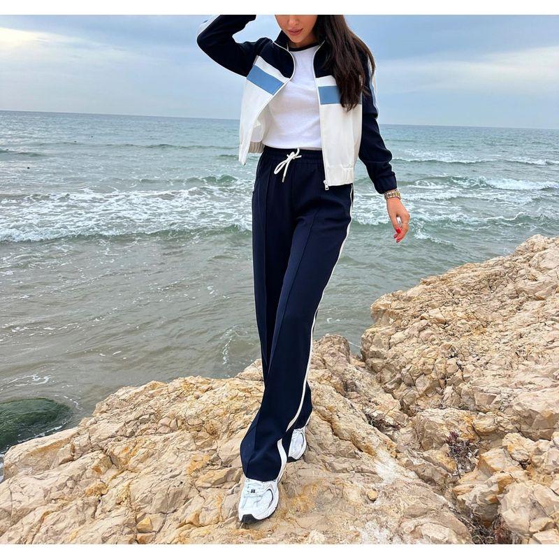 Spring New Preppy Bomber Jacket Outerwear 7484122 Side Strap Jogging Pants 7484022