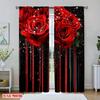 2Pcs Polyester Dimensional Red Roses Printing Window Curtains Birthday Party Decoration Backdrop Drapes for Living Room