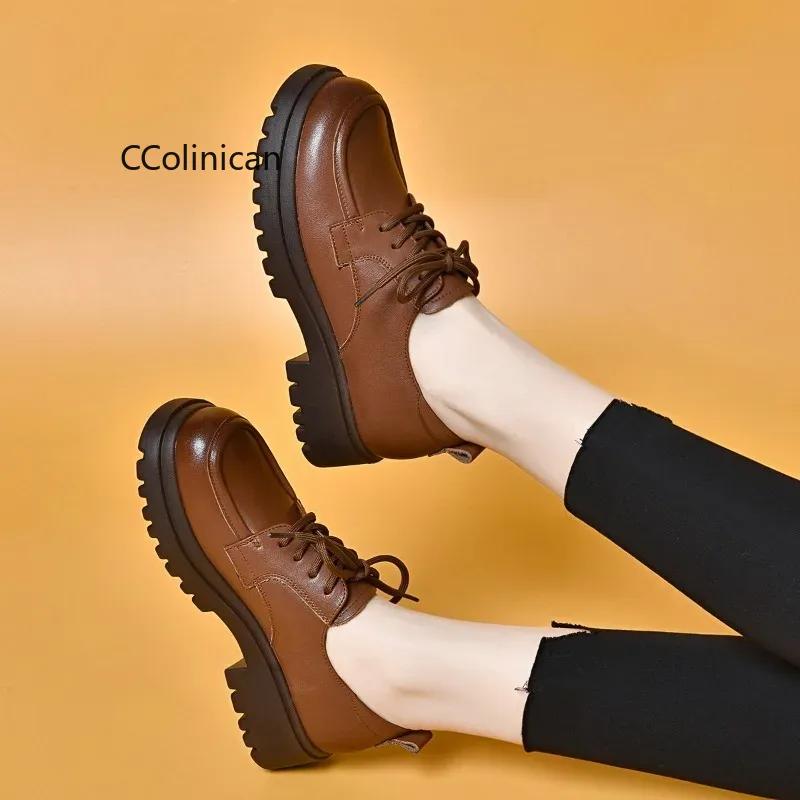 Women Genuine Leather Tack Shoes New Black Platform Flats Shoes Women Loafers Slip on Boat Shoes Designer Casual Leather Oxfords