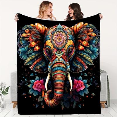 Lebendiges Boho Elefanten Mandala Kunst Wurfdecke Gemütliche Wurfdecke Bohème Hippie Dekor Tropisches Statement Stück