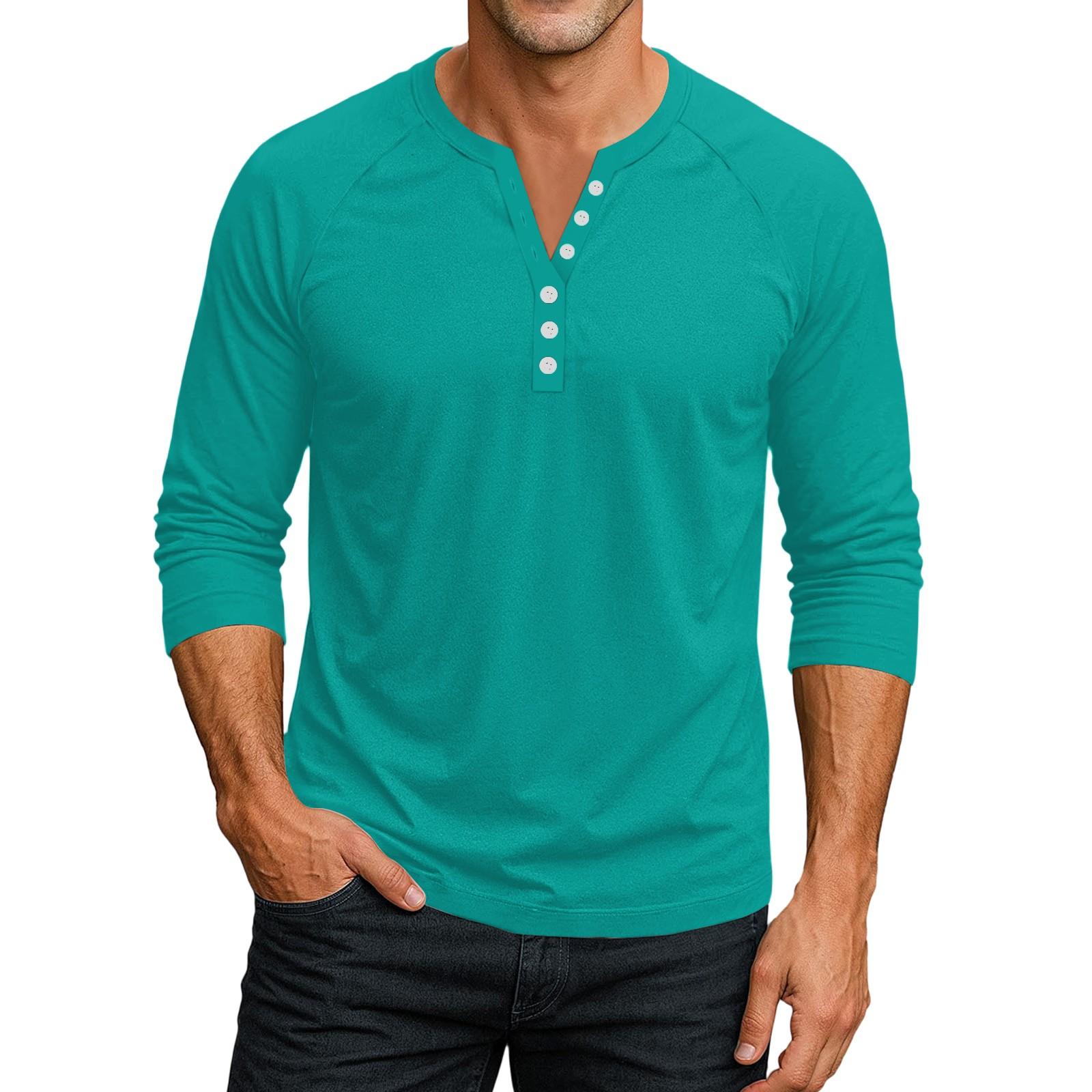 

Men s Button-Down Contrast Raglan 3/4 Sleeve Top XXL