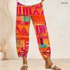 Women Plus Size Paisley Printed Teal White Loose Cropped Pants Cross Hem With Pockets