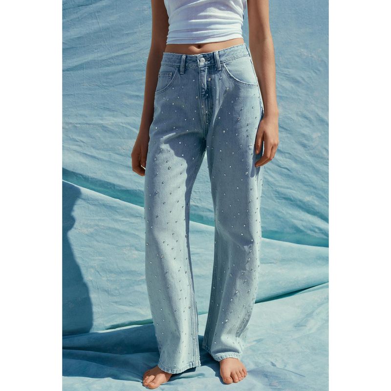 Summer New Women clothes Five Pocket Hole Decorative Water Diamond Decorations High Waist Arc Denim Trousers 3607011