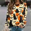 Women's Casual Neck Long Sleeve Raglan Halloween Print Sweatshirt