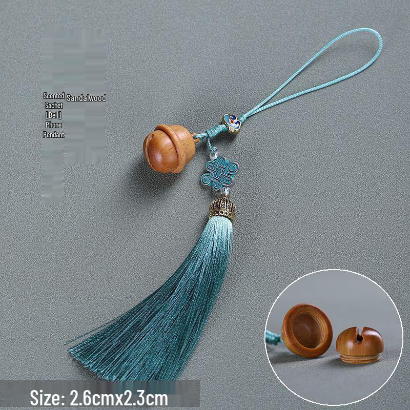 Sandalwood Carved Gourd Pendant Diffuser Keychain Ornament
