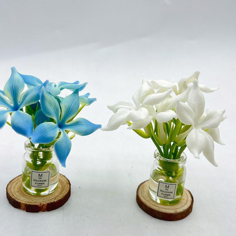 1Pcs 1:12 Scale Mini Flower Glass Bottle Car Ornament Dollhouse Accessories Simulation Fake Flower Miniature Floral Model