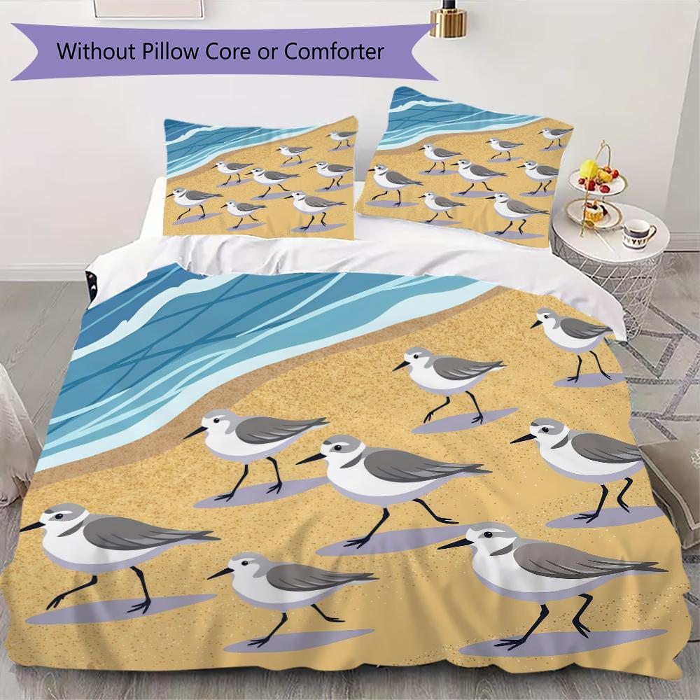 Beach Seagull Shell Pattern Bedding uilt Set uilt Cover Pillowcase Home Decoration Birthday Gift (1 * duvet cover + 2 * pillowcase without core)